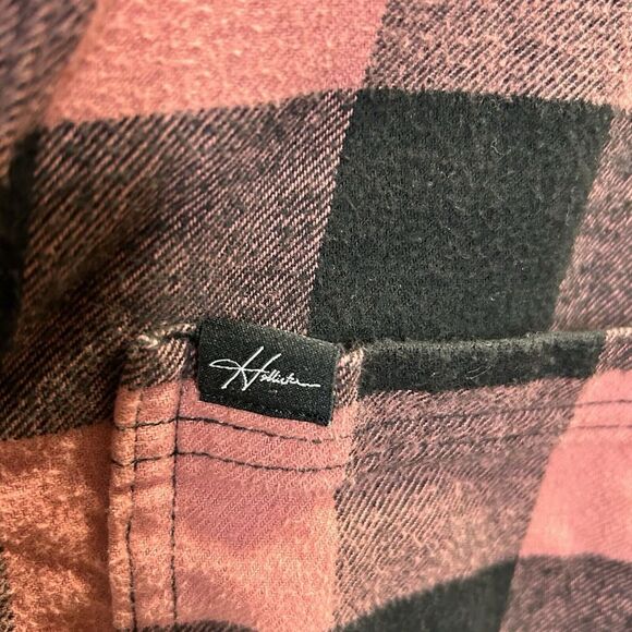 Holister Salmon Color Flannel‎ Large Spellout On Back Men's Size Large Button - Picture 6 of 9